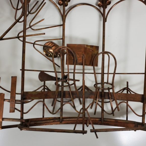 Vintage Emesco 3D copper wall art gazebo, park bench, trees, and flowers - Picture 10 of 12